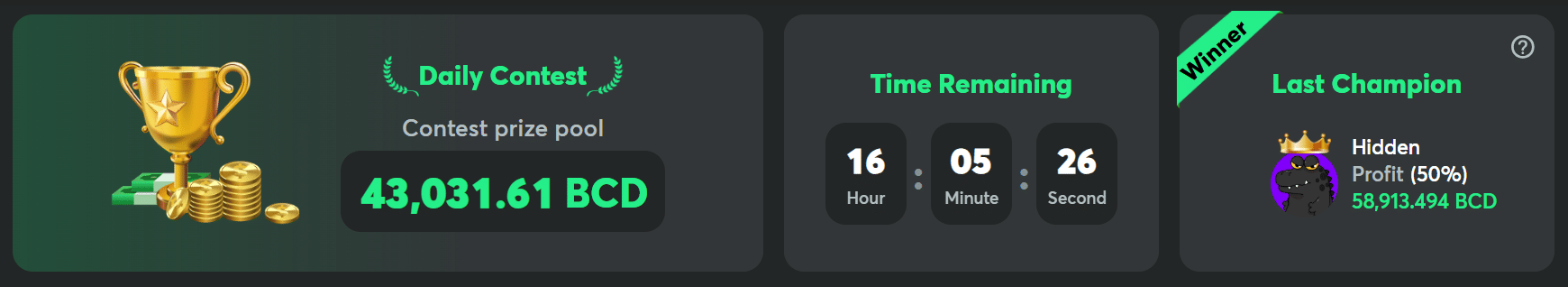 A time counting down the end to a daily contests running at BC.GAME.