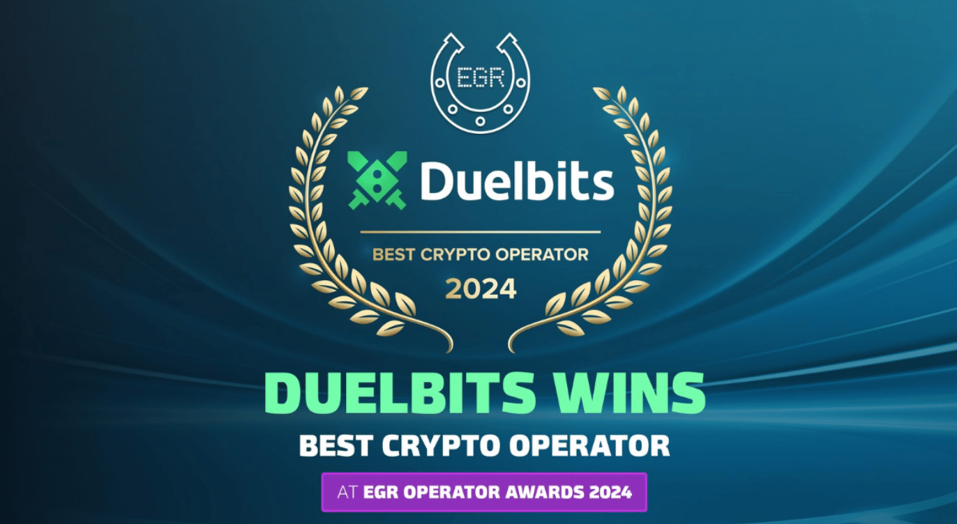 A promo banner for Duelbits 2024 EGR best crypto operator win.