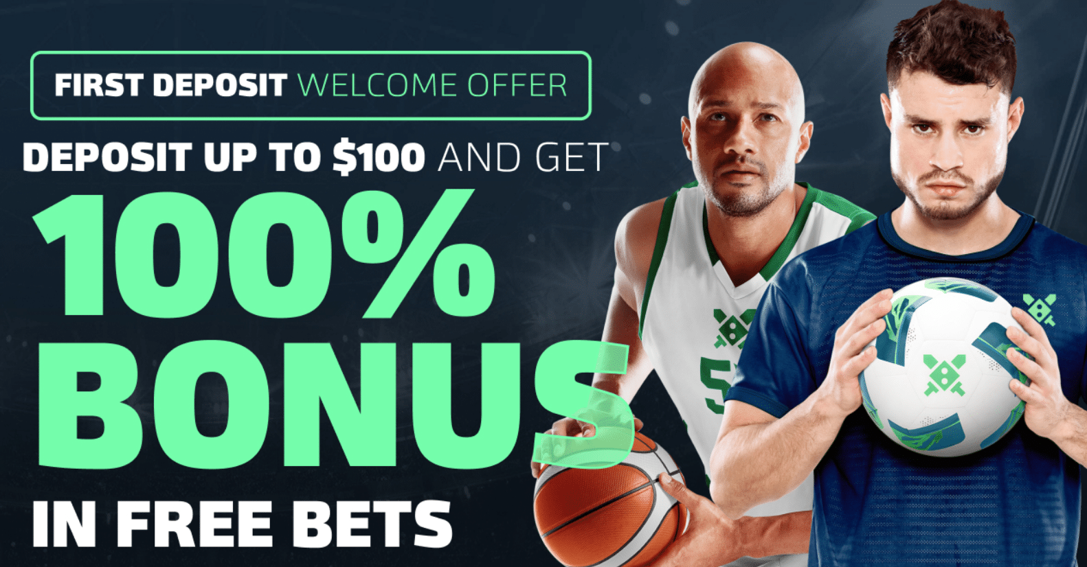 A promo banner from the Duelbits 100% up to $100 welcome sports offer.