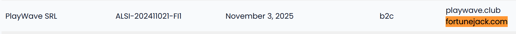 The license info for FortuneJack taken from the Anjouan gambling register for online gambling regulation.