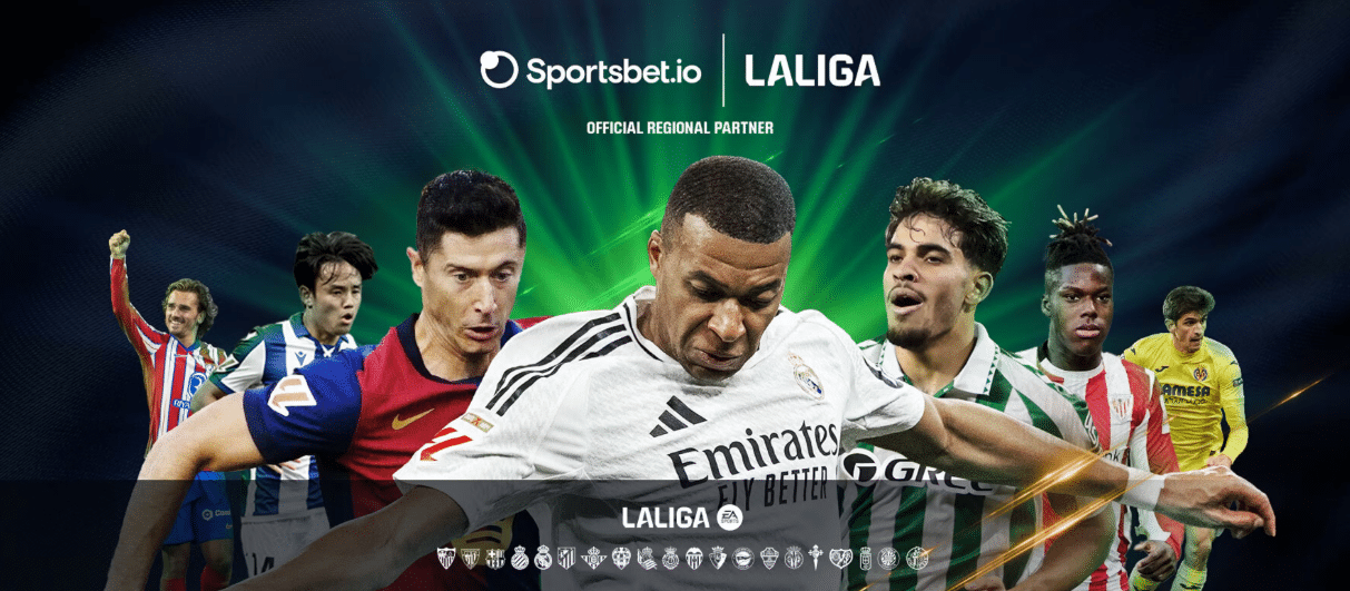 A promo banner for the Sportsbet.io La Liga partnership deal. 