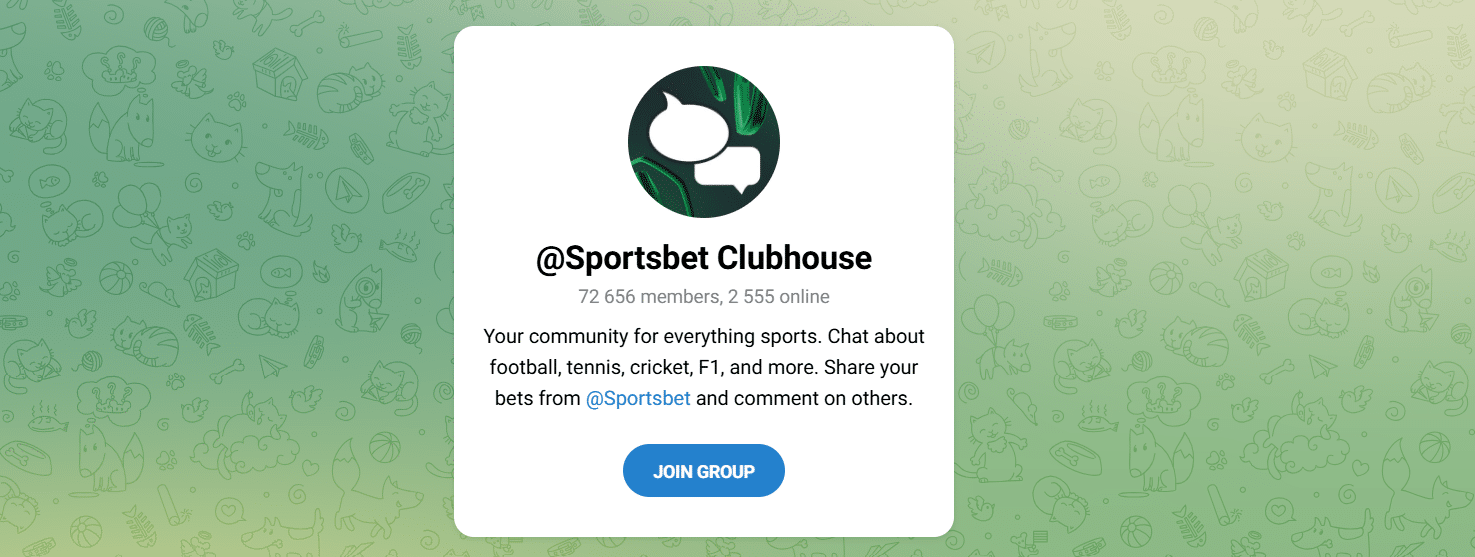 The Sportsbet.io official Telegram channel named the Sportsbet Clubhouse.