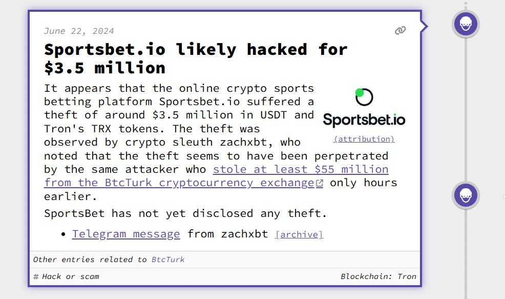 A headline for the 2024 Sportsbet.io hacking scandal, where $3.5 million got stolen from this plaftorm.