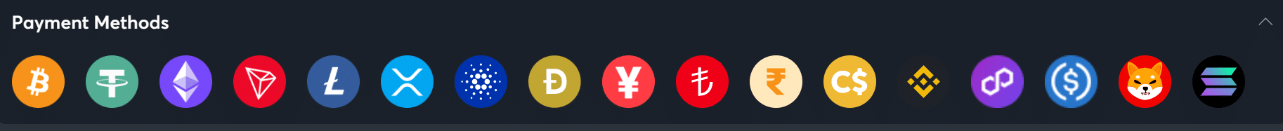 All the cryptos allowed on Sportsbet.io along with some fiat payment options. 