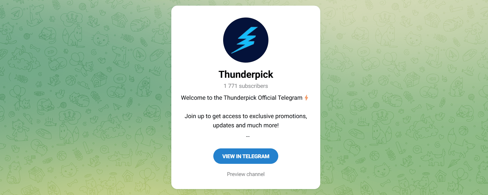 Thunderpick's official Telegram group, with the subscriber count visible. 