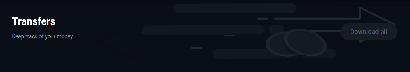 The transfer tab in the user profile options at Thunderpick.io.