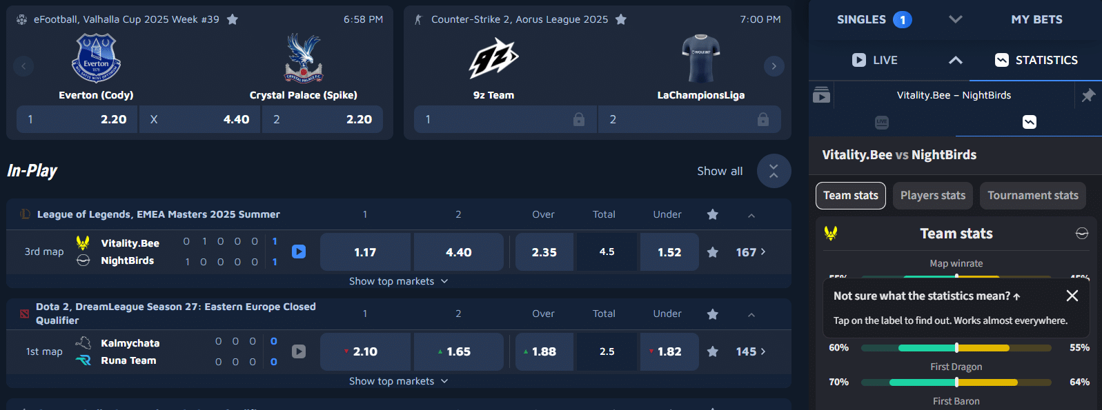 A look at the eSports section at Wolf.Bet for betting on video game competitions. 