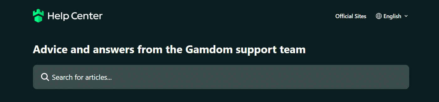 A look at the search field of the Gamdom Help Center.