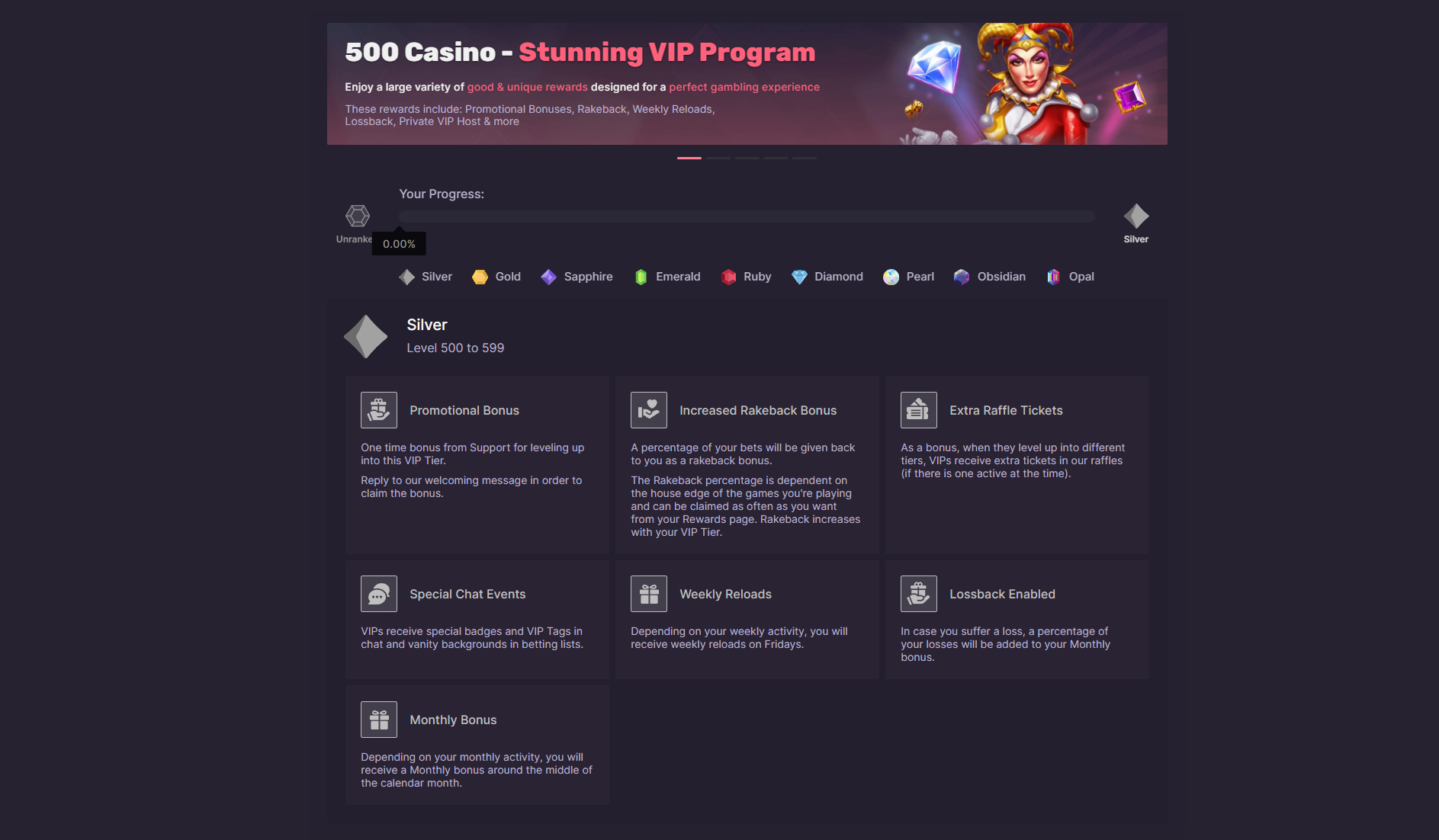 500 Casino VIP Program