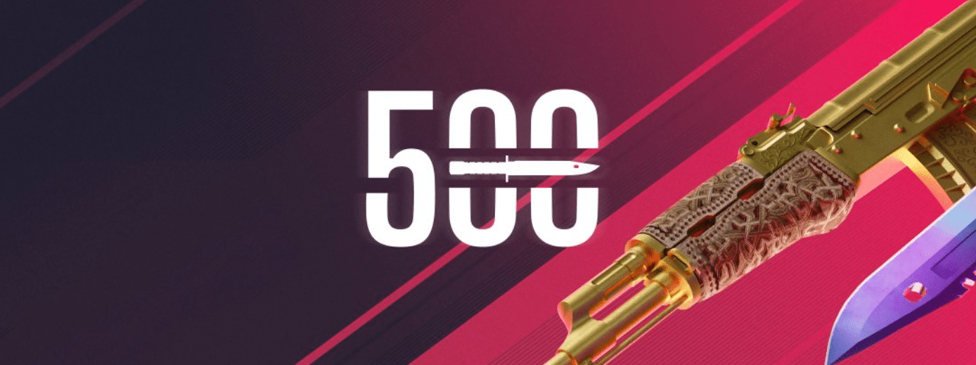 A promo banner for the skins domain of the 500 Casino gambling website.