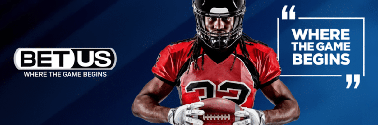 A promo banner for the sports betting side of BetUS.