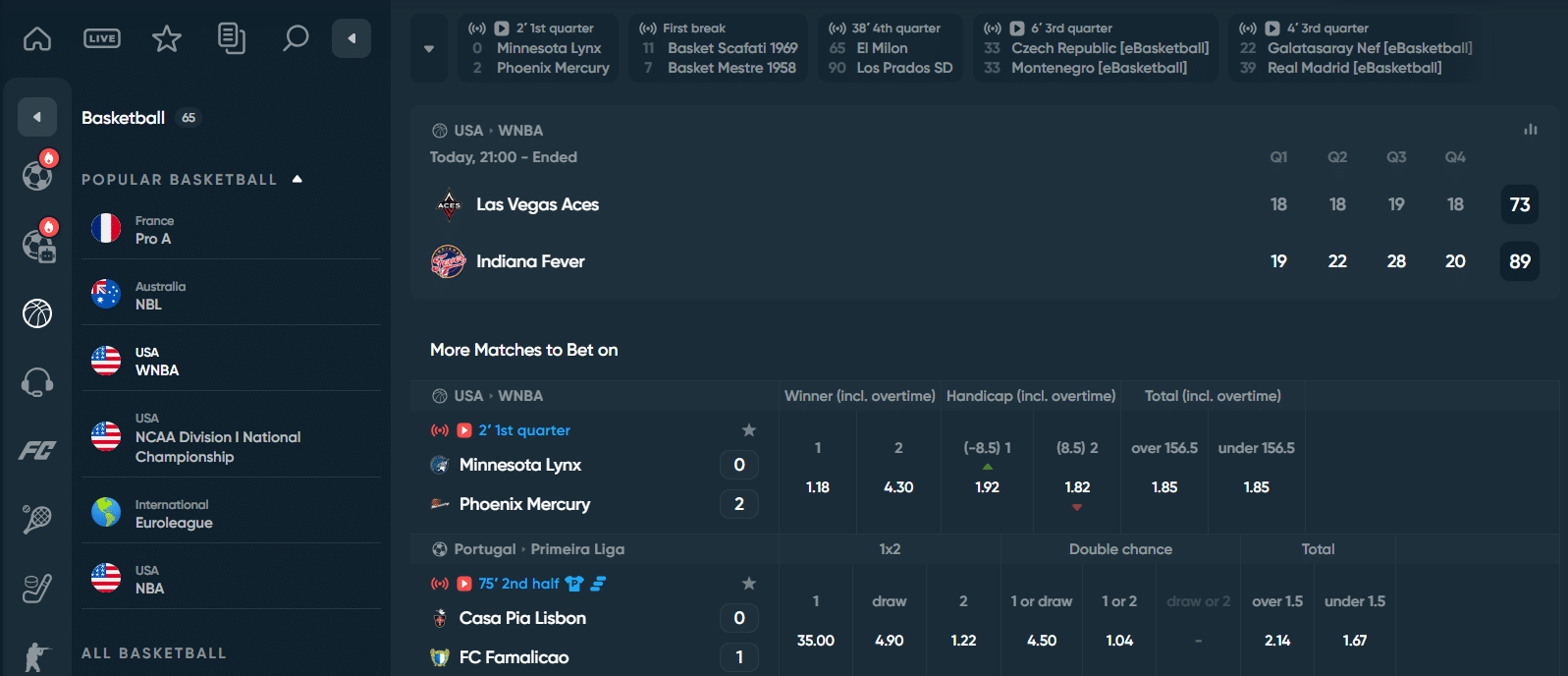 A look into the betting interface at Betplay.io.