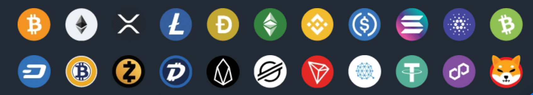 The logos of the cryptos available for betting fun at Bitsler.com
