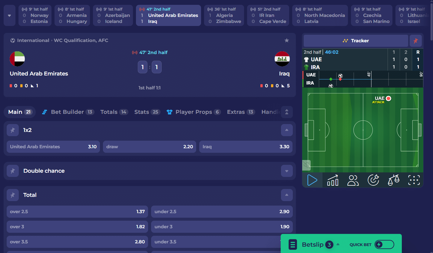 The Bruno Casino betting user interface.