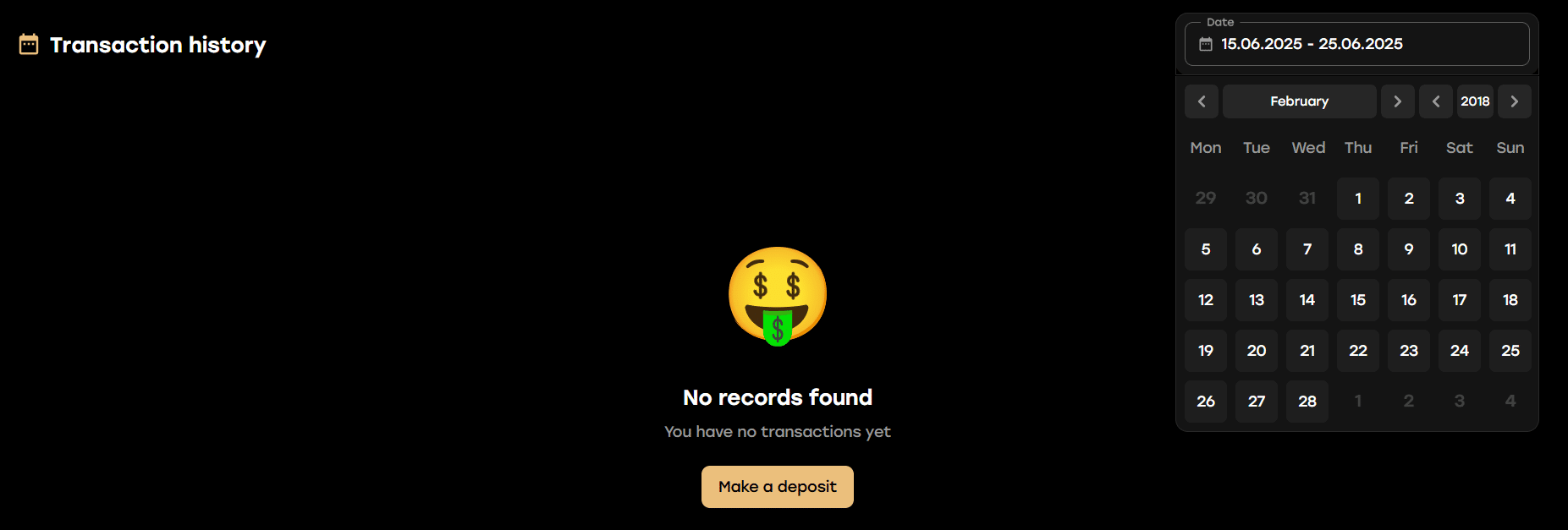 The Fairspin transaction section where coin transfer records get shown.