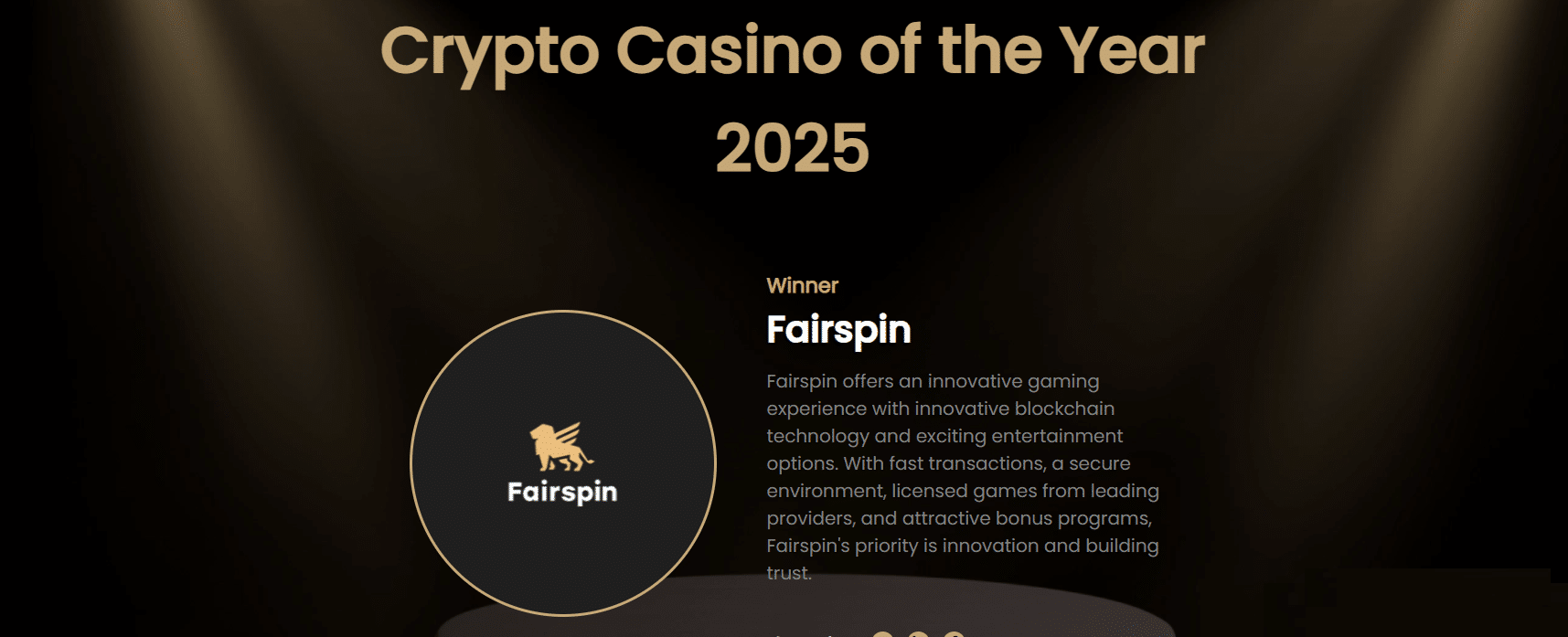 Fairspin's Affpapa Best Crypto Casino of 2025 Award banner.