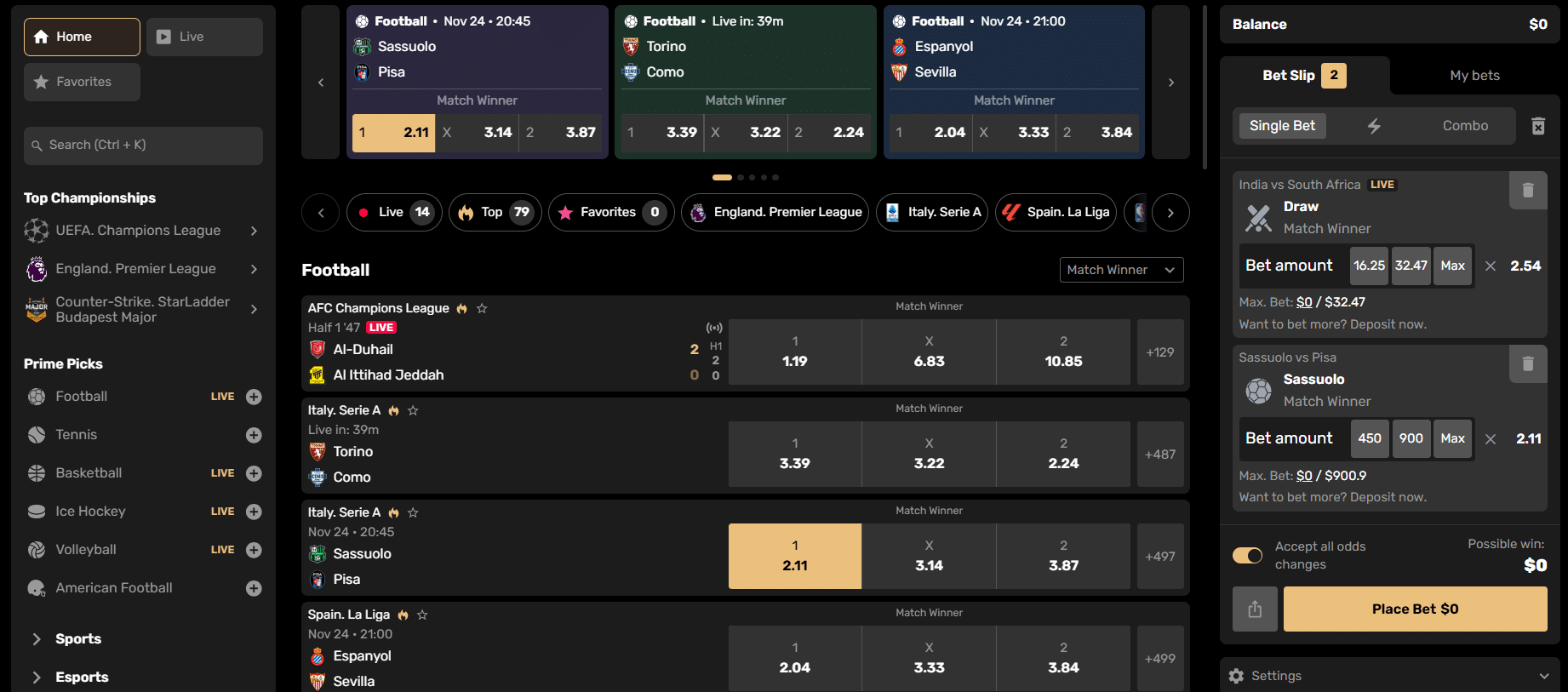 A look at the betting interface at Fairspin, the homepage of the sportsbooks here.
