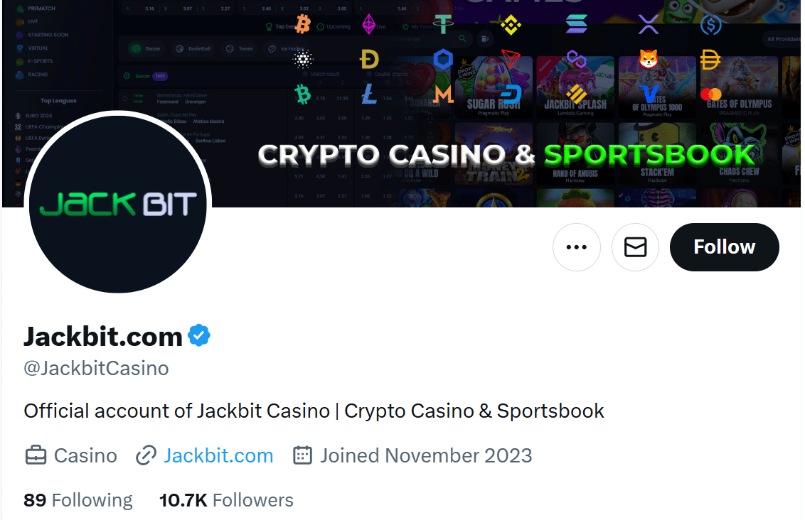 A look at the official Jackbit X page, with its follower count visible. 