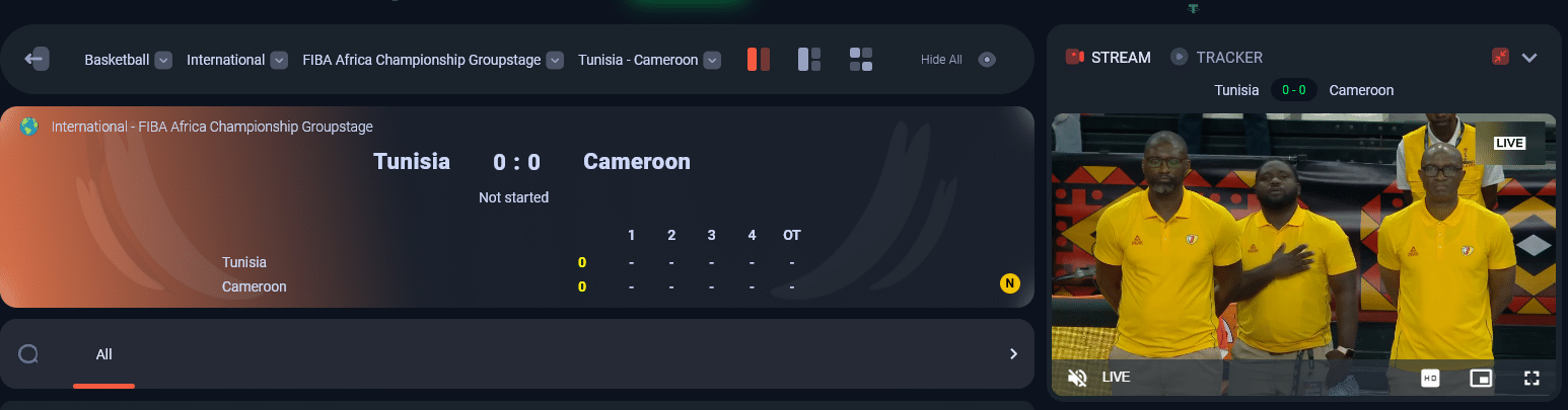 A sample basketball live stream we saw at Jackbit.