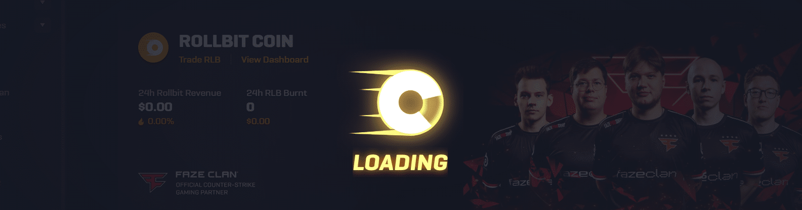 A loading screen on Rollbit.com acting assuming the role of a Rollbit promo banner.