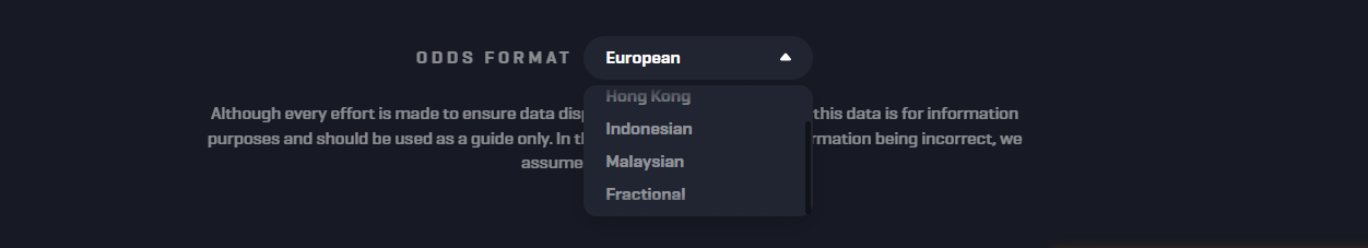 The odds formats presented at Rollbit.com, the ones offered by the BETBY betting software.