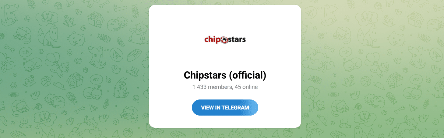 ChipStars' official Telegram channel with its member count show and the number of its active users online. 