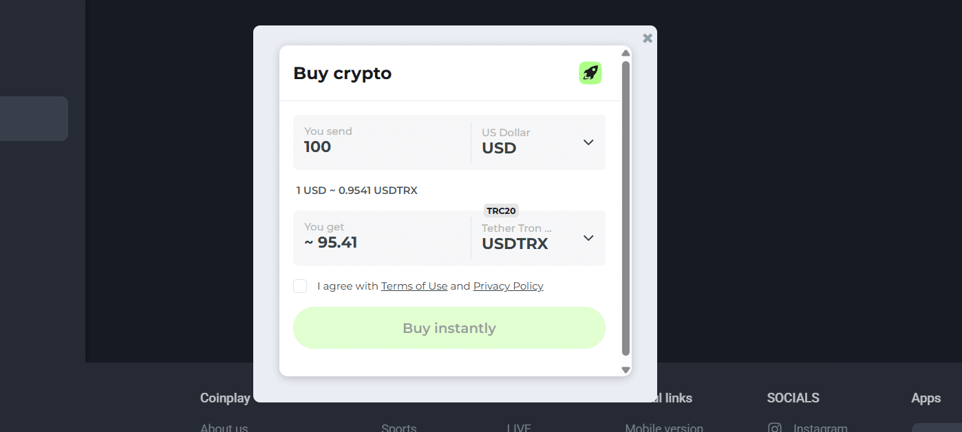 The Changelly interface for buying crypto while users are on Coinplay.com