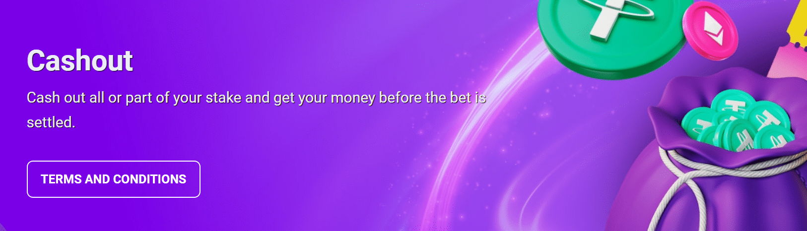 A promotional banner for the cash-out option of the Coinplay sports betting page.