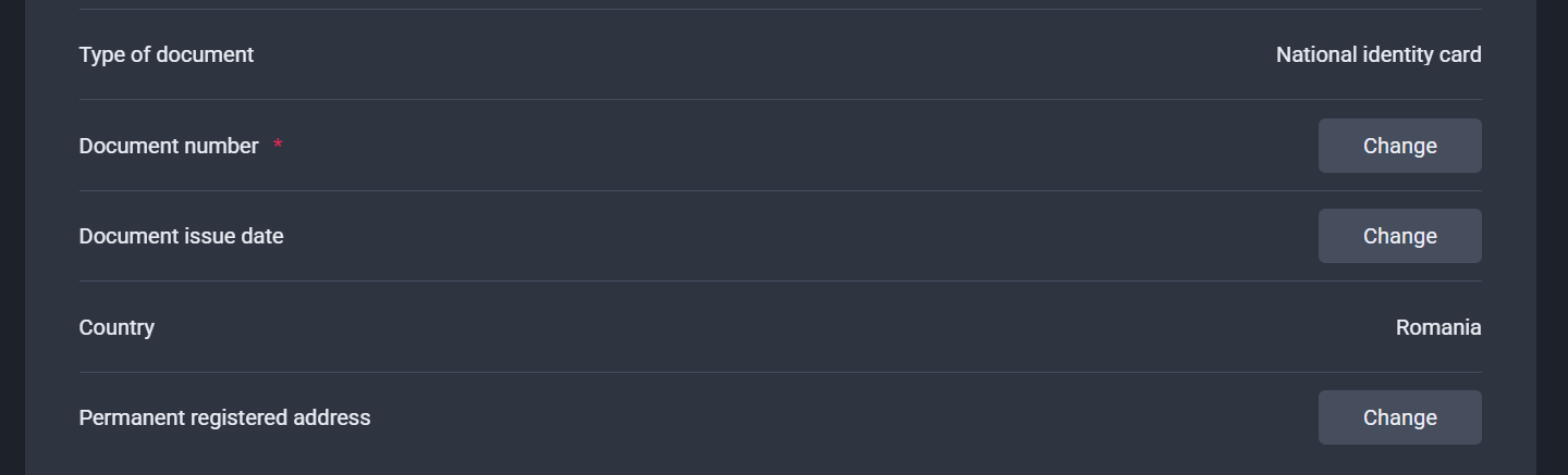 The KYC section in our Coinplay profile page. 