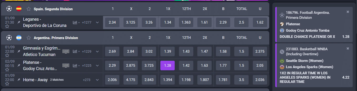 The betting interface at Coinplay's sportsbook page.