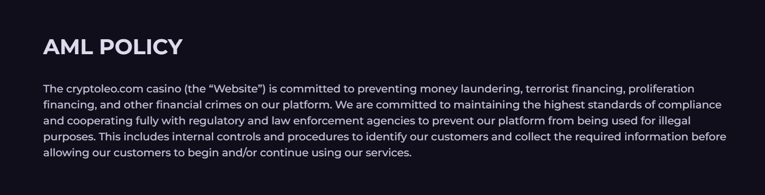 The opening of the CryptoLeo AML policy. 