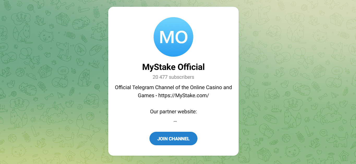 The official MyStake Telegram channel complete with its member count visible. 