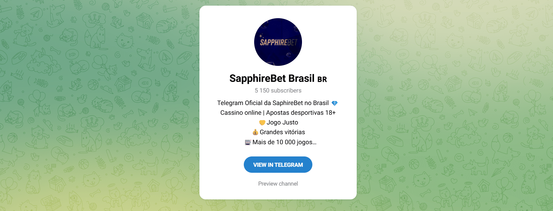 The Brazilian SapphireBet Telegram channel. 