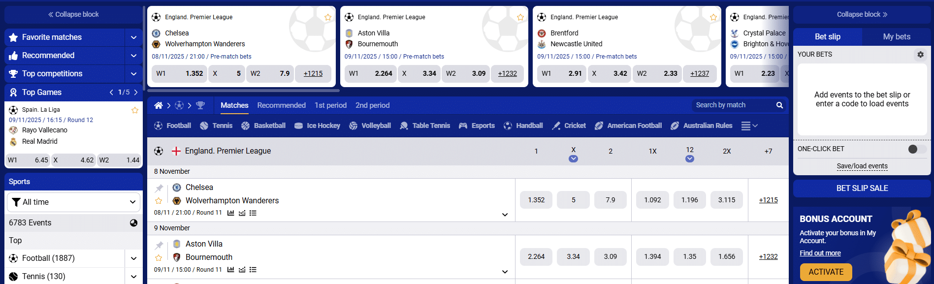 A sample of the SapphireBet betting UI.