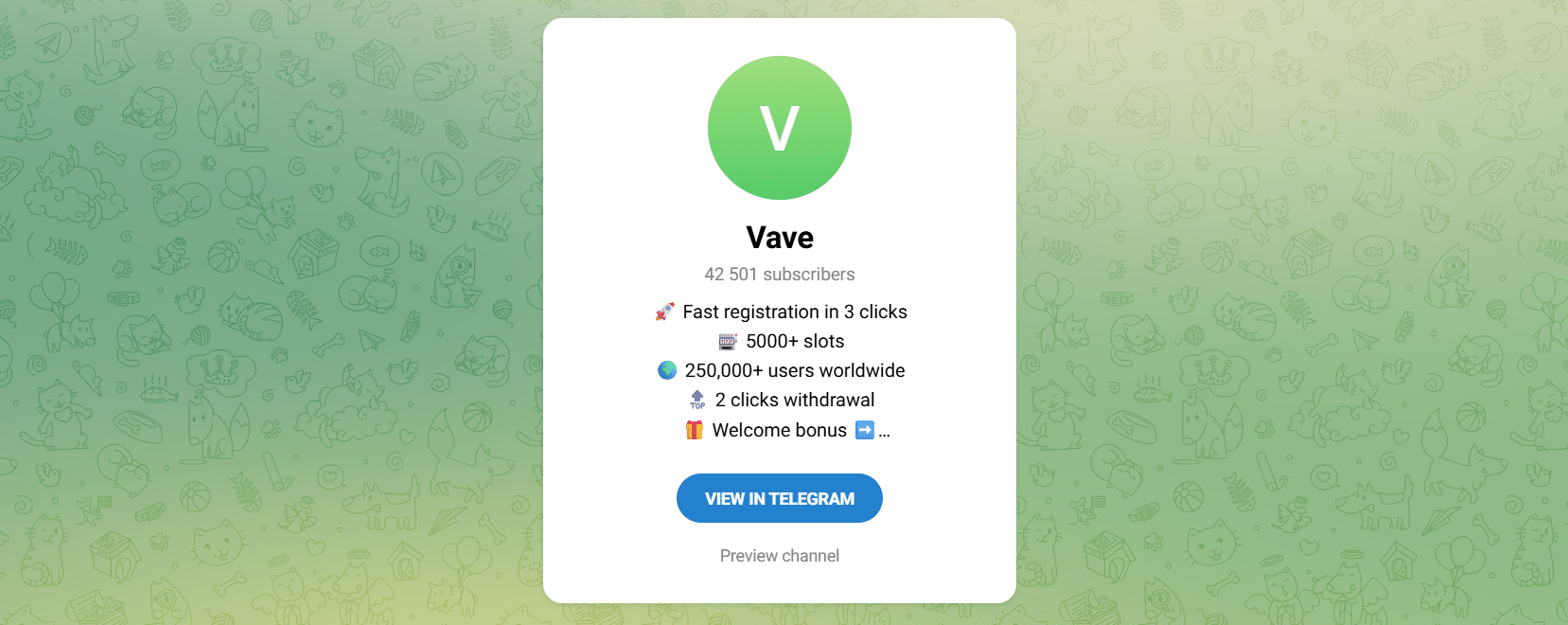 The Vave Telegram channel with its subscriber/member count visible.