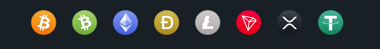 The logos for some of the main cryptos accepted at Vave casino and sportsbook.