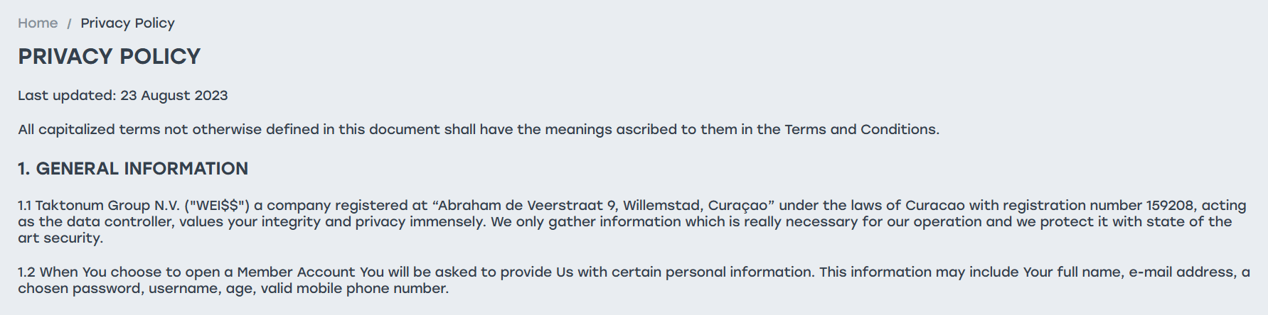 A look at the opening of the Weiss.Bet privacy policy. 