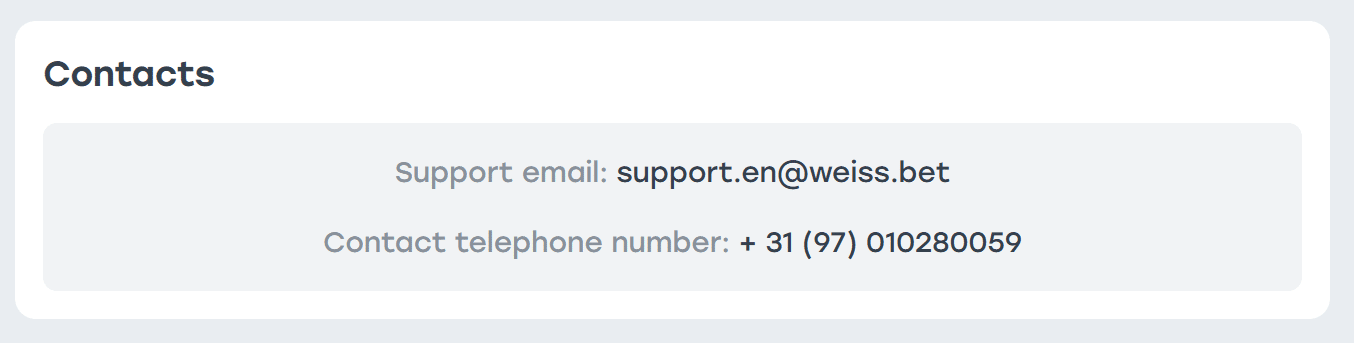 The contact support options at Weiss aside from the live support one. 