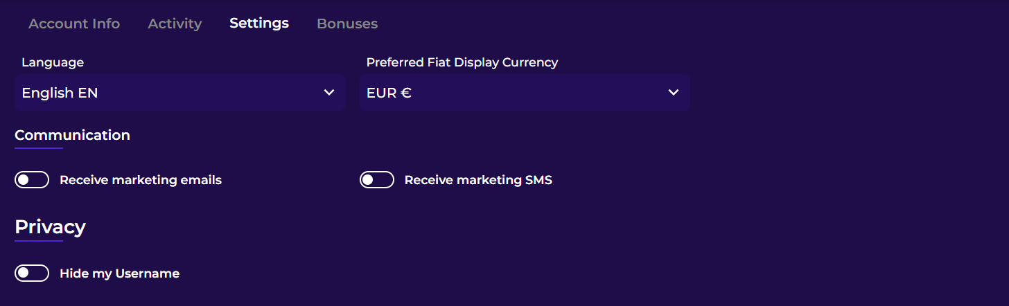 The Crashino profile customization options. 