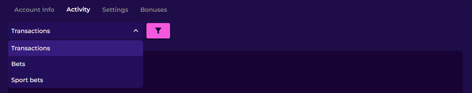 The Crashino transaction tab in the Crashino activity page. 