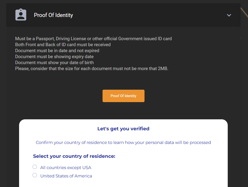 The start of the KYC process at FreshBet which is mandatory, you must complete it to get a withdrawal here.