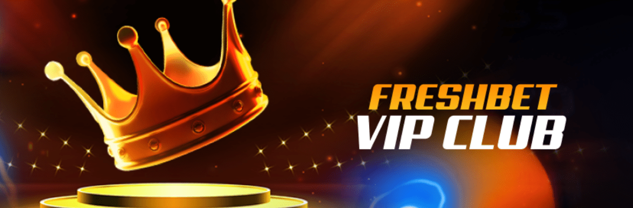 A promo banner for the FreshBet VIP club, which has five tiers and offers cashback.