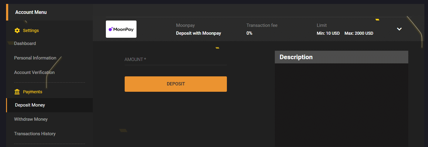 A look at how to buy cryptos through MoonPay on FreshBet through its payment page.