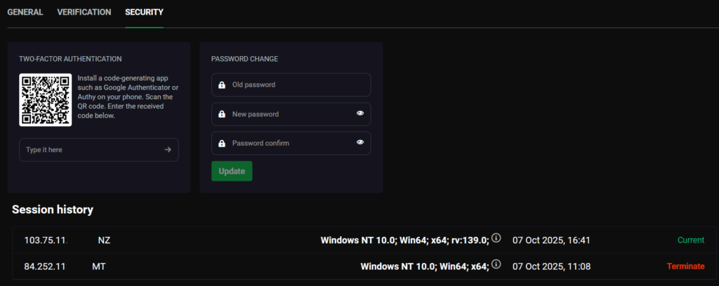 A look at the session page at N1Bet in your profile options at that platform.