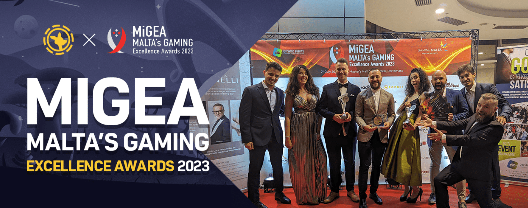 A photo of Roobet's team at the 2023 MiGEA Malta's Gaming Excellence Awards.