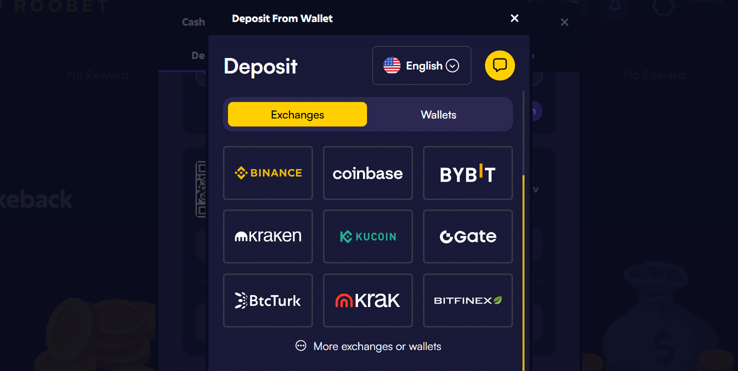 The deposit direct from a crypto exchange at Roobet.com.