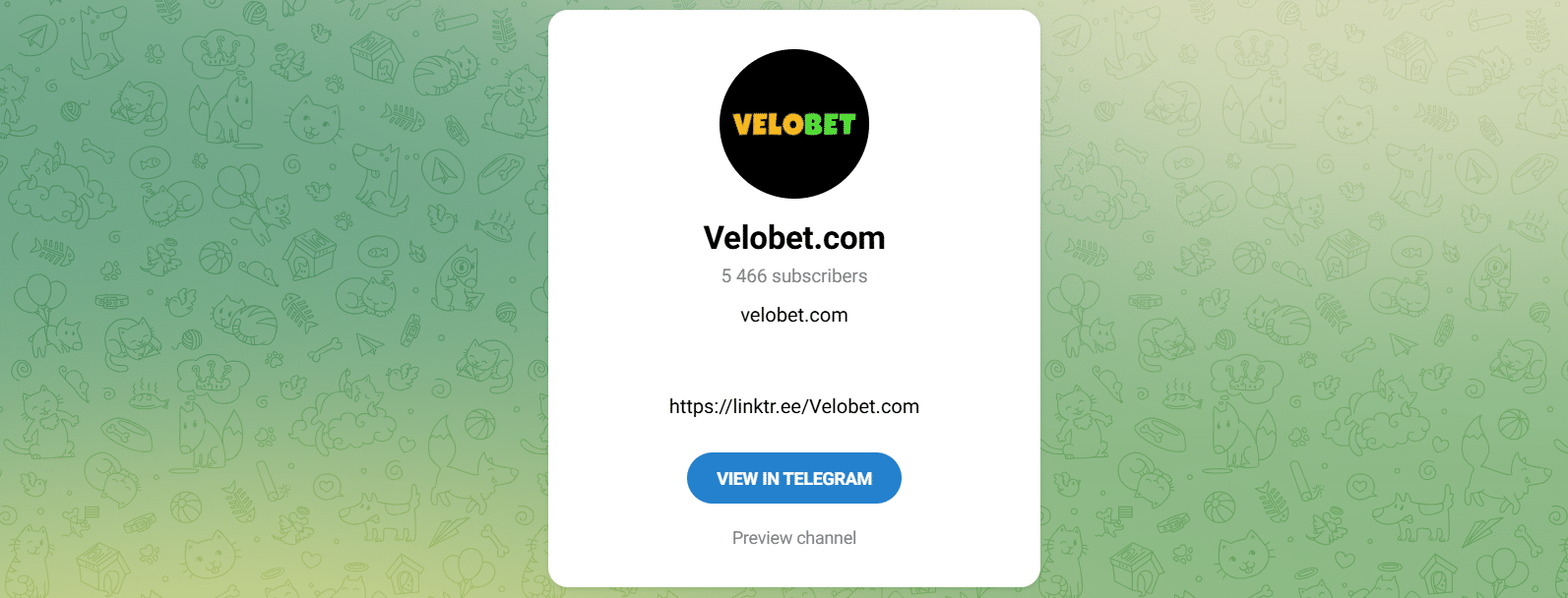 The Velobet Telegram channel, the official with its member count displayed.