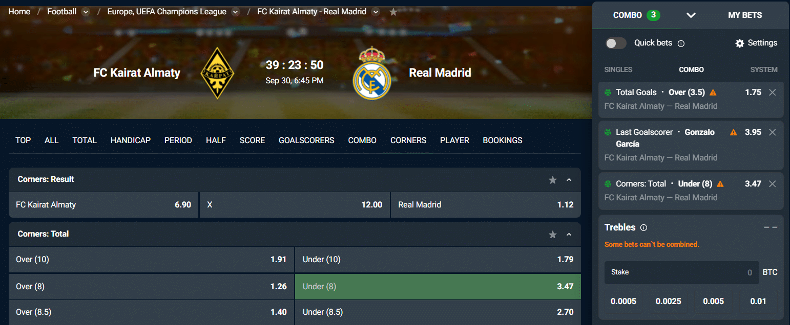 A look at the Winz.io betting interface with the market selection options and the bet slip panel.
