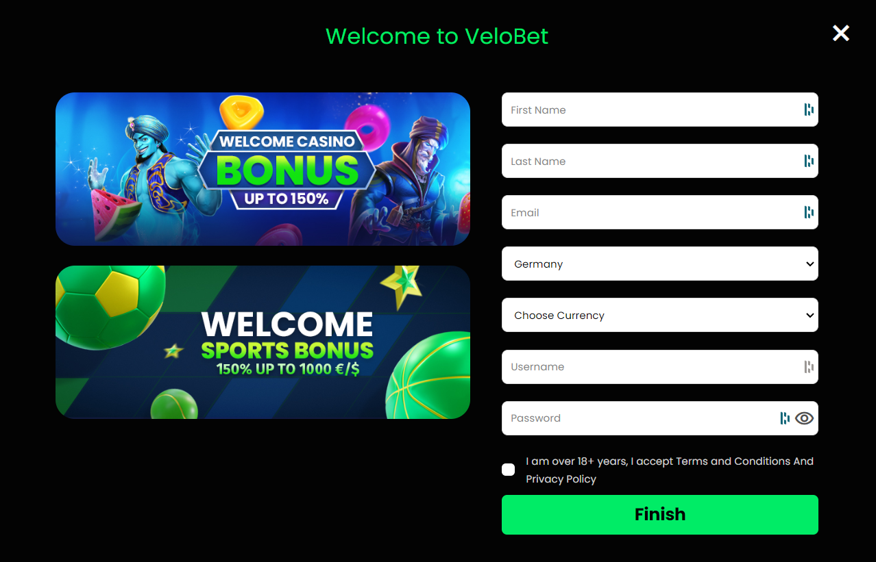 Velobet Registration