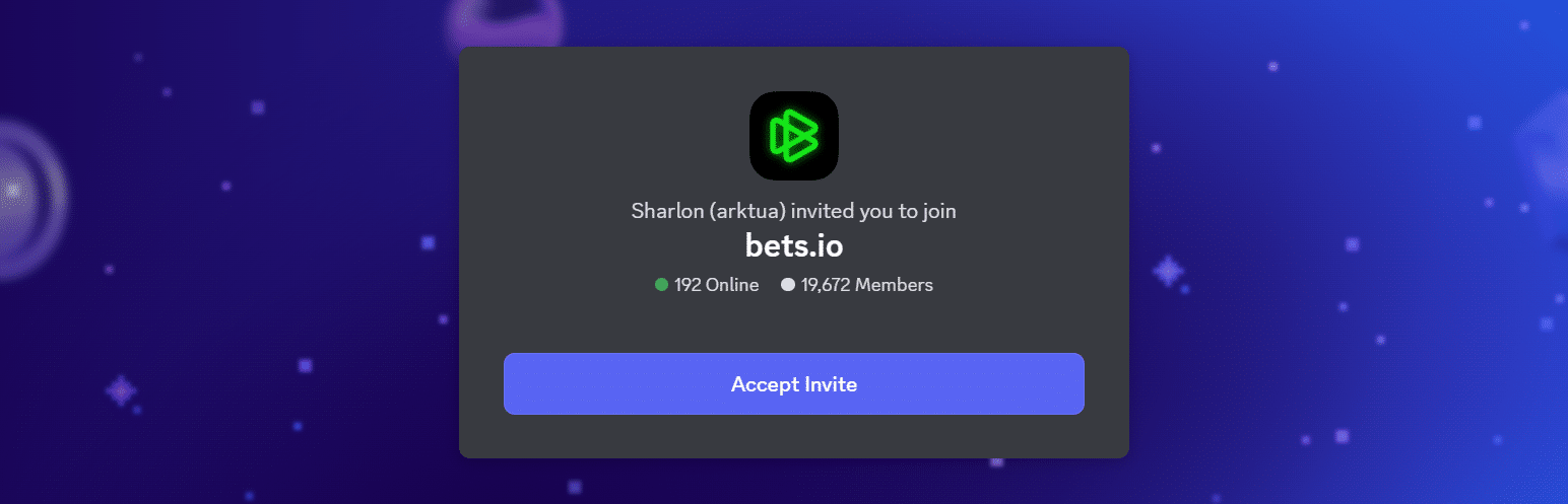 The Bets.io Discord channel with its member count visbale.